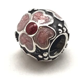 Pandora Pink Enamel Daisy Flower 3 Sided Retired Bead Charm